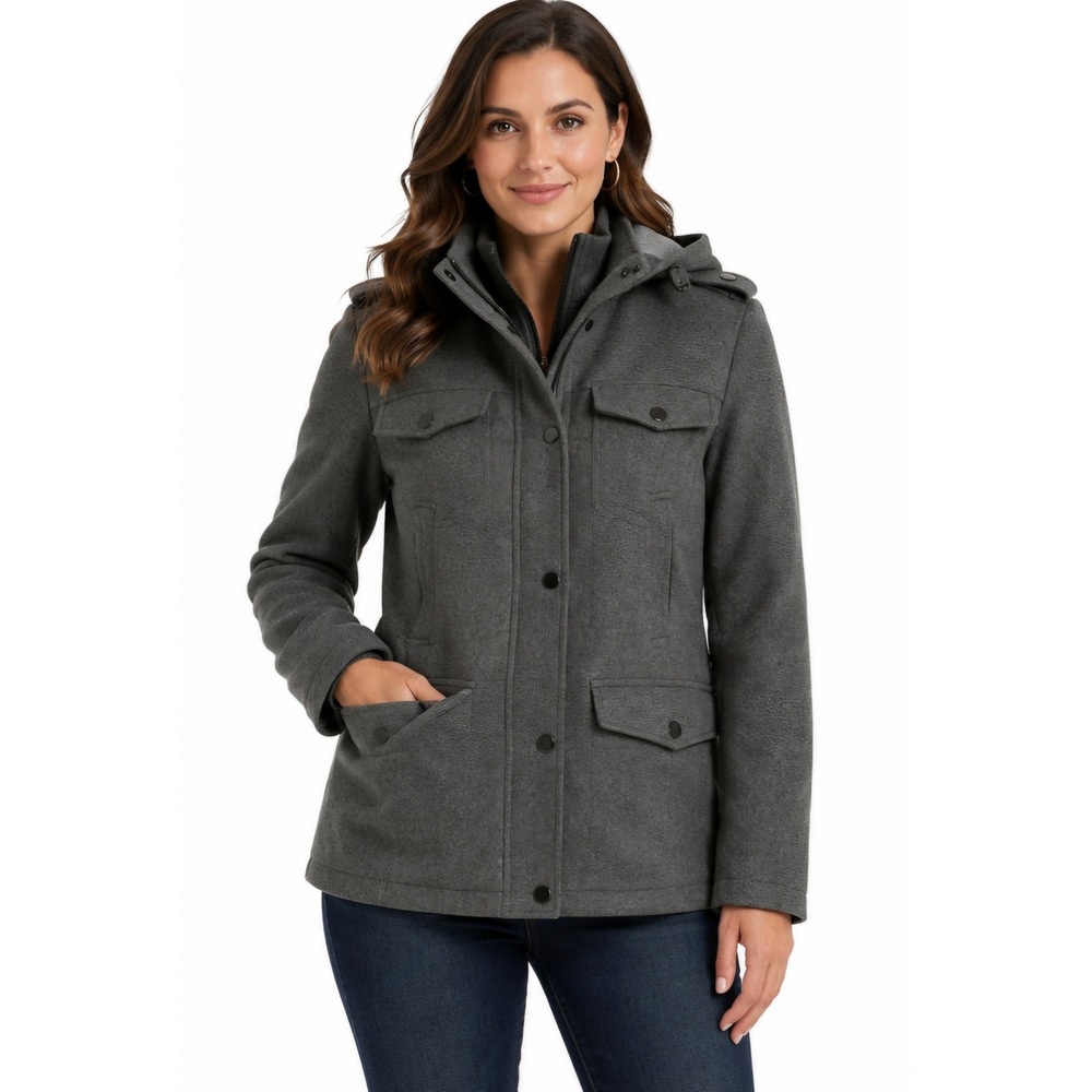 GUESS Hooded Wool Blend Military Field Jacket Gray Women's Large